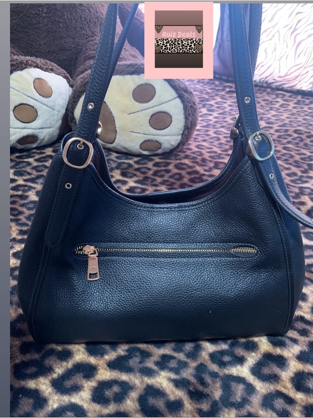 Coach Black Pebbled Leather Hobo Shoulder Bag with Gold Hardware - Picture 2 of 5